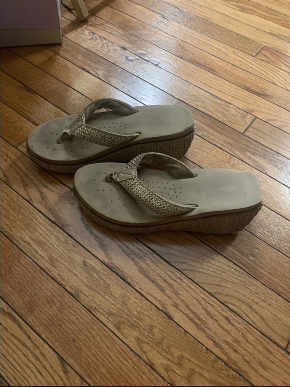 Volatile Tan Wedge Flip-Flops with Braided Straps